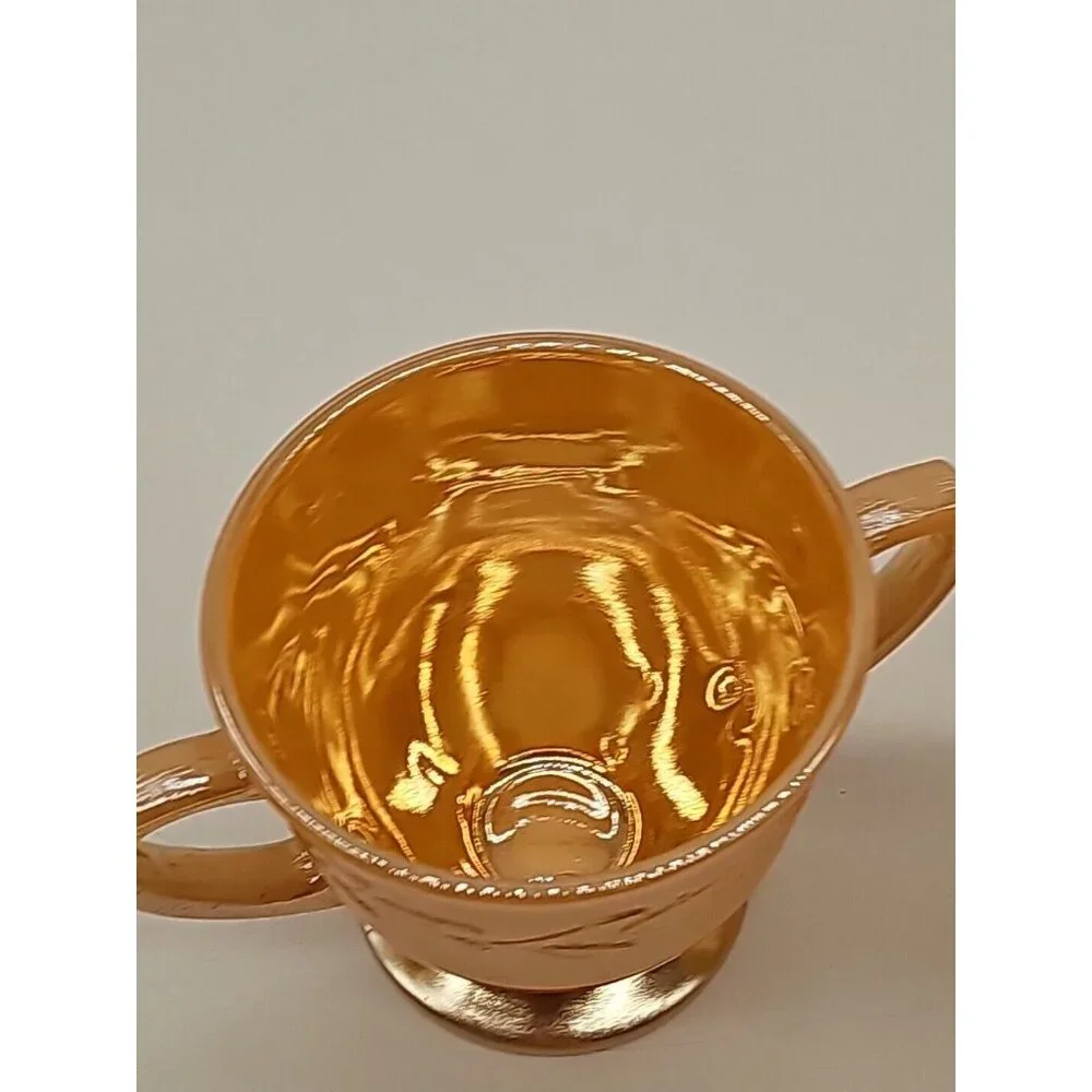 VINTAGE 2-PC FIRE KING LAUREL LEAF PEACH LUSTRE SUGAR BOWL &‎ CREAMER SET